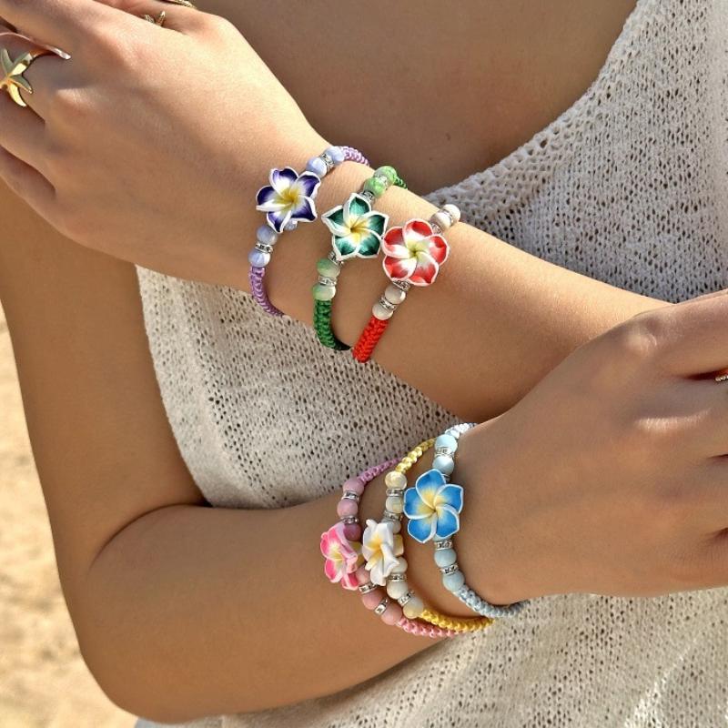 Bohemian Colorful Flower Charm Bracelets For Women Adjustable Pull String Summer Vacation Bangles Girls Party Jewelry Gift