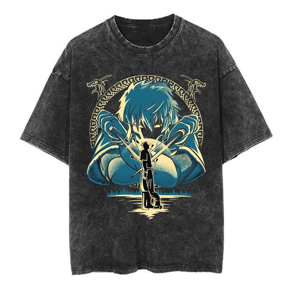 Vinland Saga Thorfinn Tshirt Vintage Washed Anime Manga Graphic Unisex Oversized Crew Neck Cotton Short Sleeve Tee Tops Hot