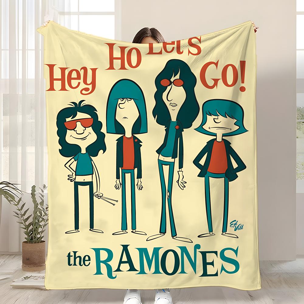 Rock Band R-Ramones Throw Kid-Friendly Flannel Throw Blanket Soft Warm Anti-Static Washable All Season 75x90cm