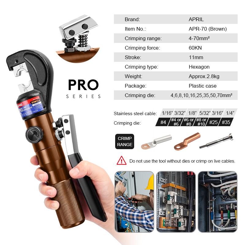 APRIL Hydraulic Crimping Tool YQK-70 Cable Lug Crimper Plier 4-70mm2 Compression Tool Pressure 5-6T Pressure