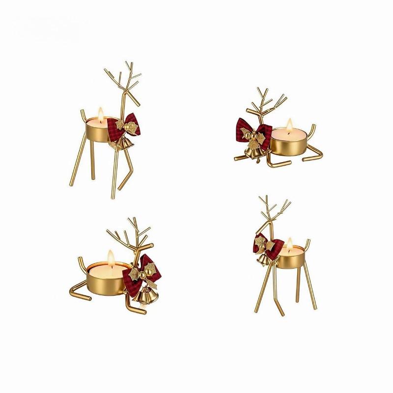 Christmas Bell Bow Metal Candle Holder Festive Reindeer Table Centerpiece for Holiday Decor Rustic Iron Craft