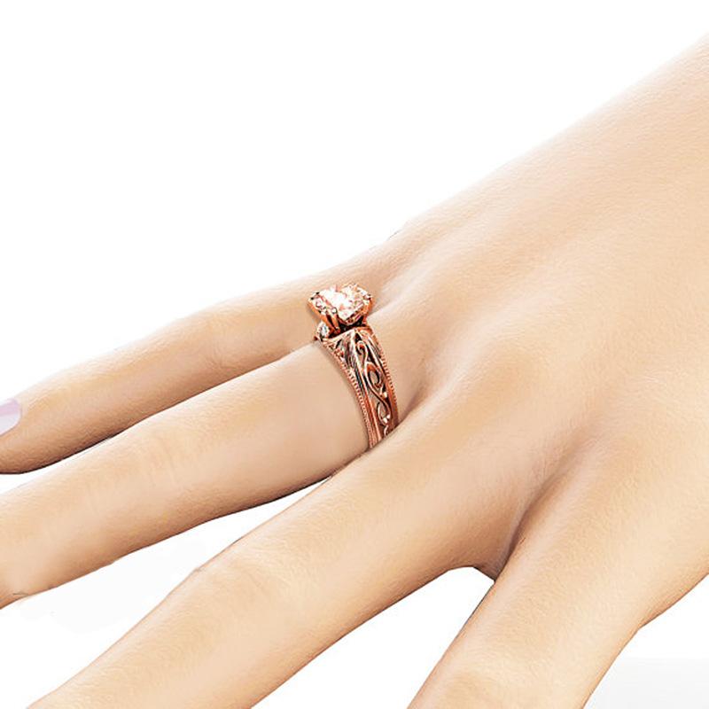 Through Flower Jewelry, Fashion Zircon Jewelry Princess Engagement Ring, Rose Gold Plated Ring