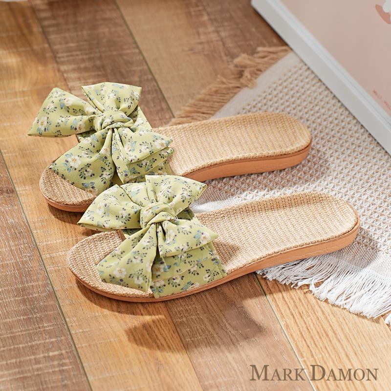 Damen Sommer Leinen Schleife Hausschuhe - Vielseitige Indoor & Outdoor Weichsohle 2025 Edition