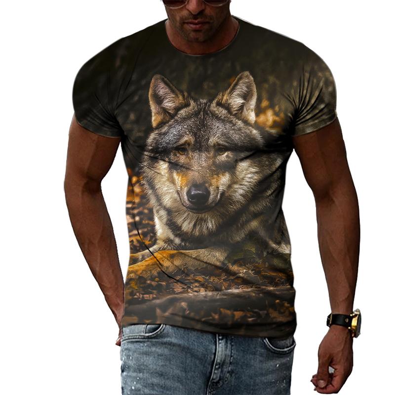 Casual Men's Animal Print T-shirt Hip-hop Elements Street Trend Round Neck Dress Personality Fashion New Summer Short Sleeve Top