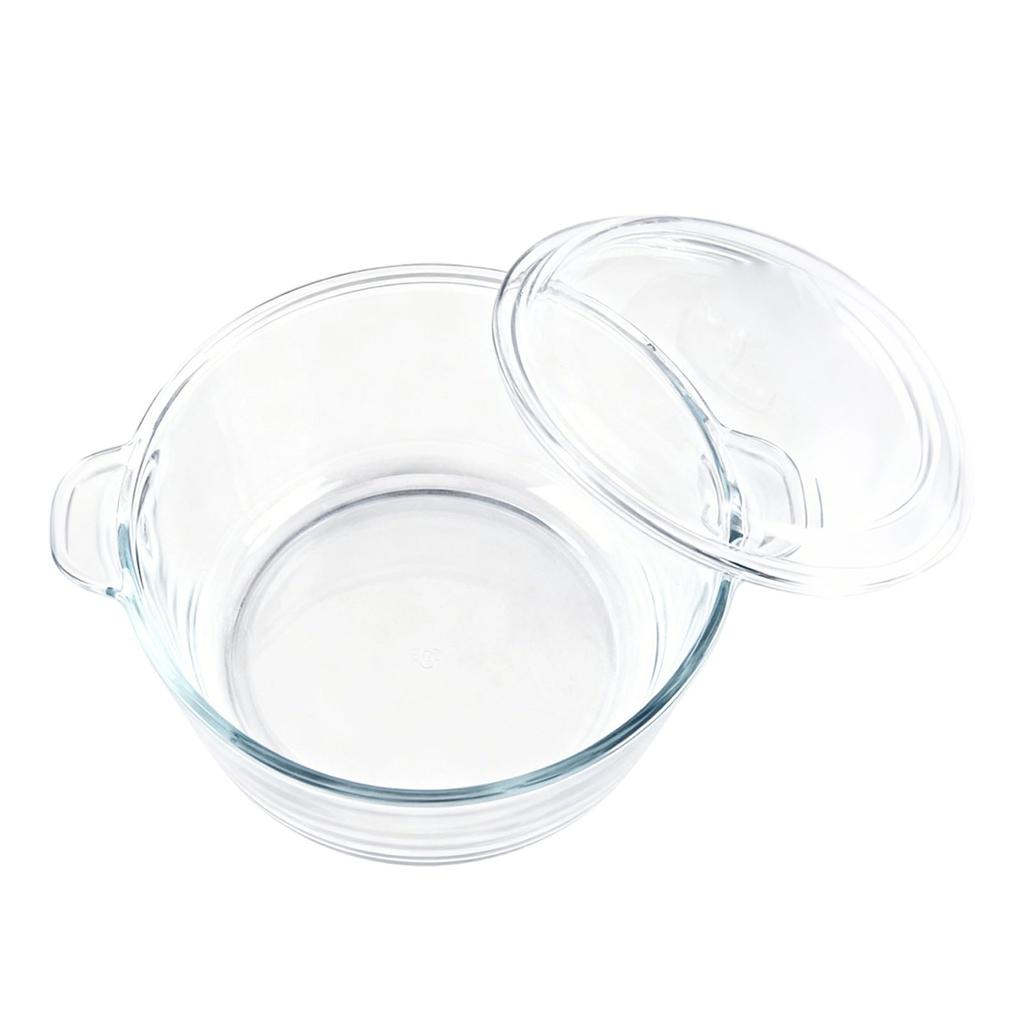 Glass Casserole Dish Microwave Oven Safe Easy Grab Round Clear Glass Casserole Baking Dish with Lid for Cooking Flat