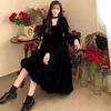 Plus Size Velvet French Lace-Up Bow Long Black Dress