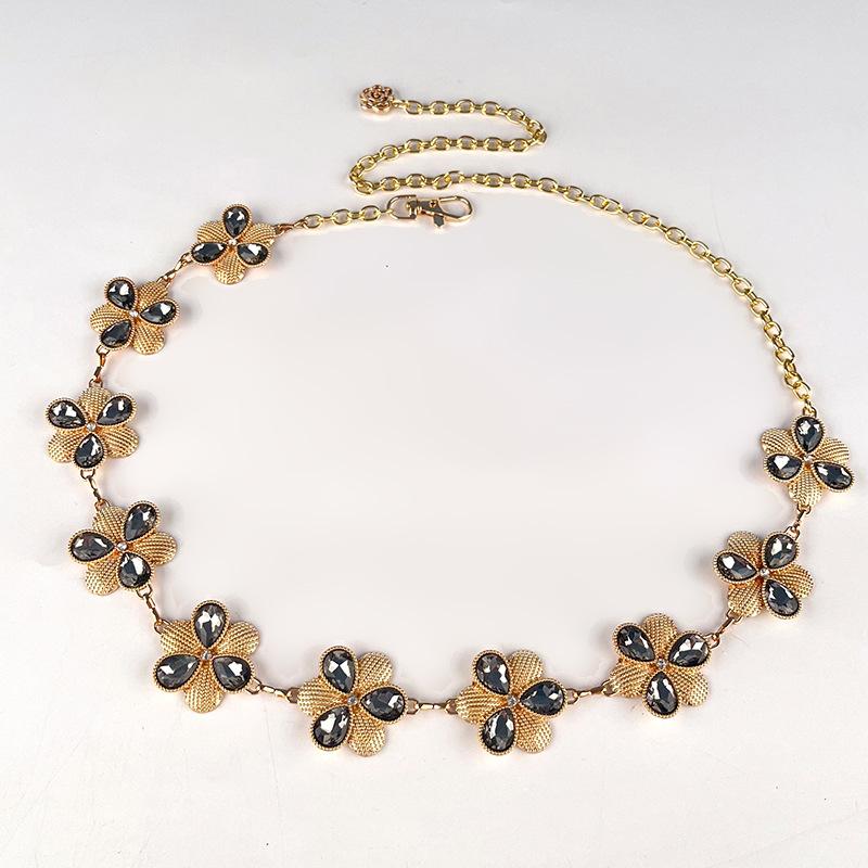 

Ins High-end Clover Rhinestone Inlaid Women s Metal Waist Chain with Suit Skirt Jeans Versatile Accessories