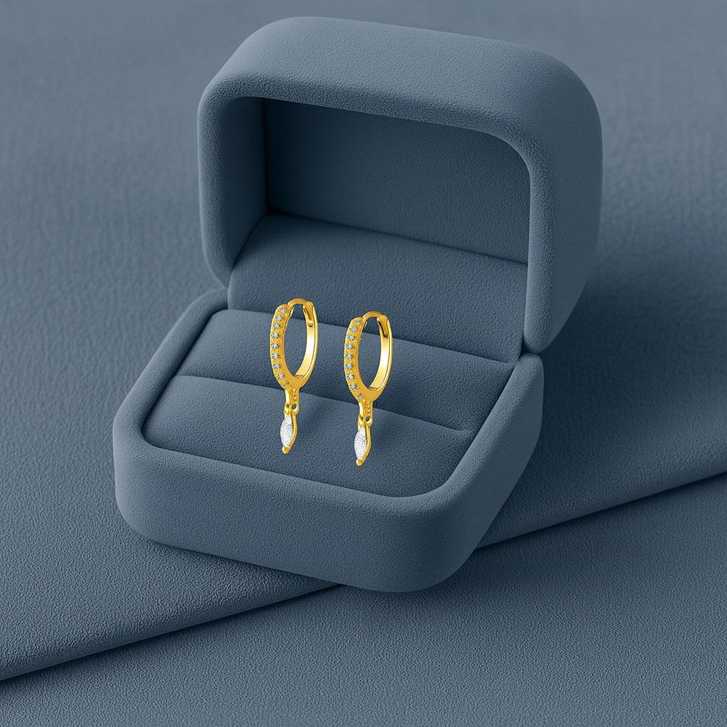 Marquise Drop Huggie Hoop Earrings - 925 Sterling Silver Yellow Plated