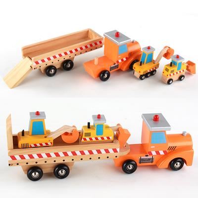 Wooden Toy Car Model Suit Children's Wooden Engineering Car Disassembly And Assembly Large Truck Assembly Rollable Wheels