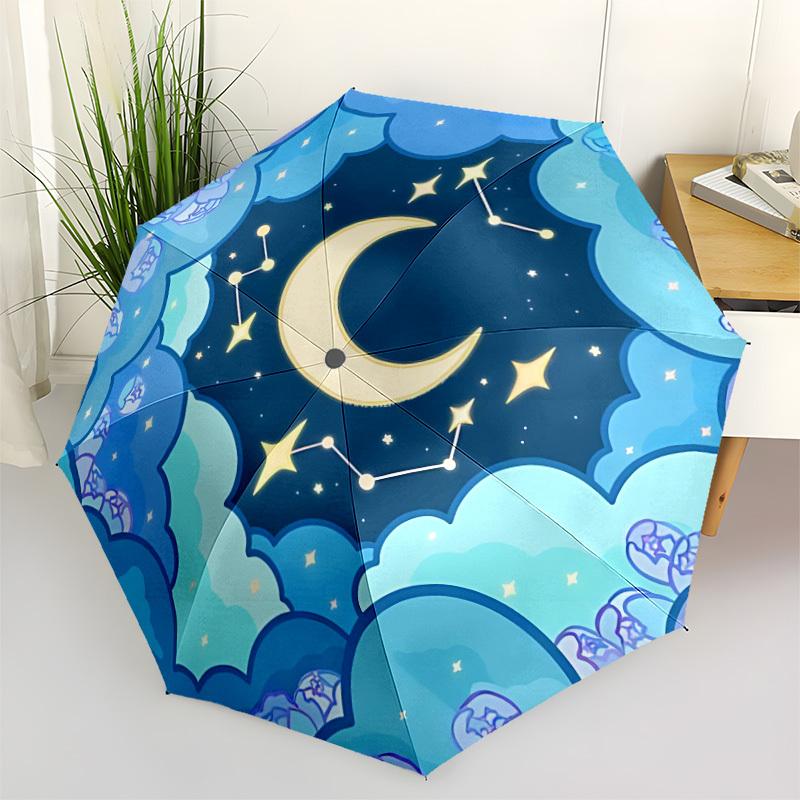 1 Stück Mond Sterne Automatisches Öffnen/Schließen, Faltbarer Kompakter Regenschirm mit 8-Rippen-Gestell, Perfektes Geschenk für Männer und Frauen 123