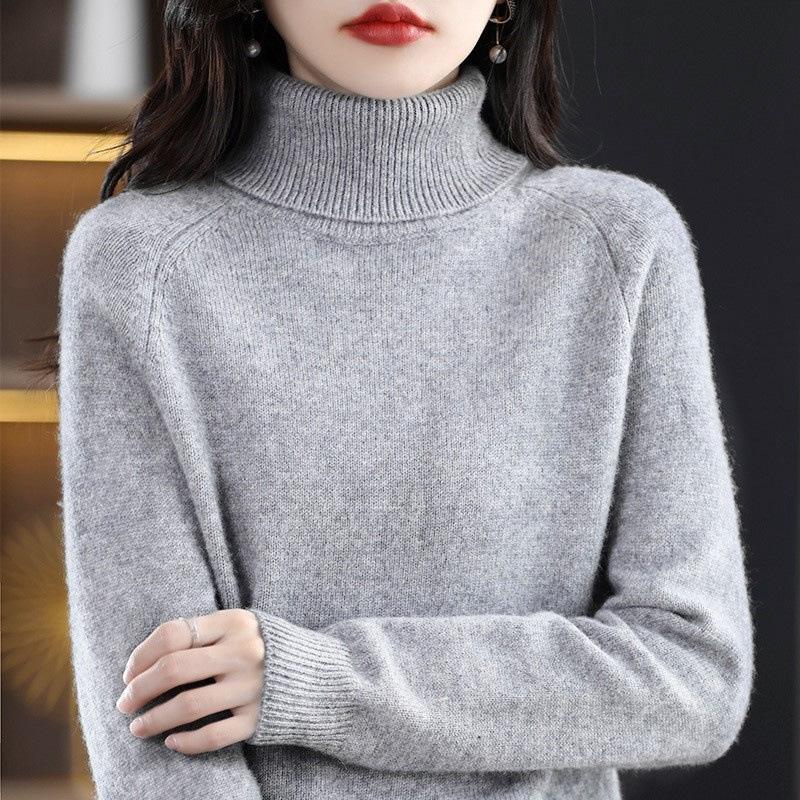 Solid Turtle Neck Sweater Elegant Long Raglan Sleeve Essential Sweater for Fall Winter Women's Clothing