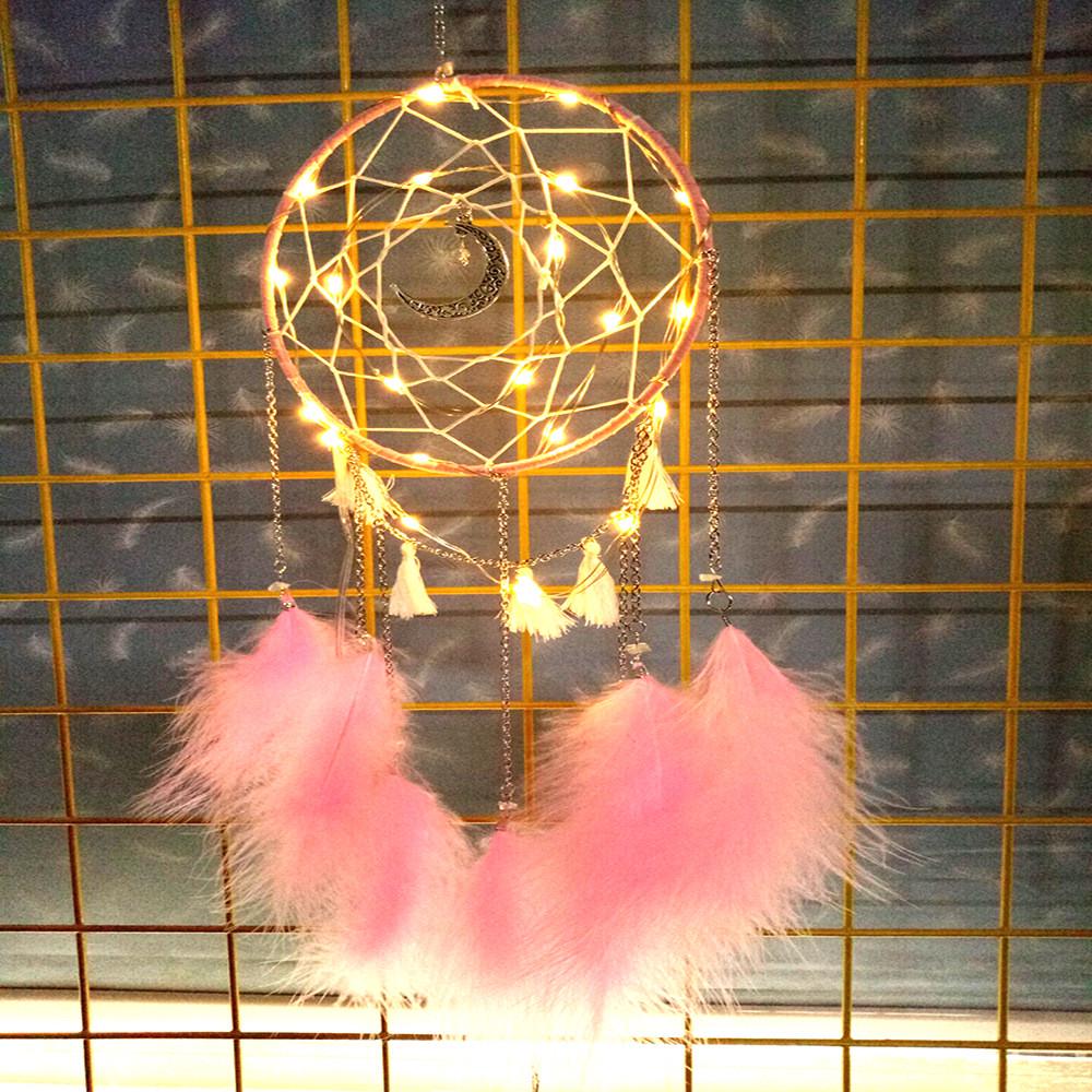 Details about / Dream Catcher National Feather Ornaments Lace Ribbons Feathers Wrapped Lights