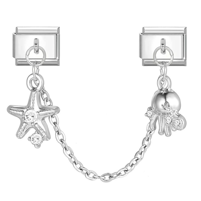 Flowers Moon Star Butterfly Heart Zircon Tassel Chain Italian Charm Links Fit 9mm Bracelet Stainless Steel DIY Jewelry Making