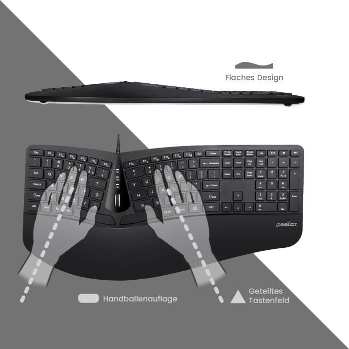 Kit combiné ergonomique - perixx - periduo-505 - clavier incurvé - souris verticale - repose-poignet réglable