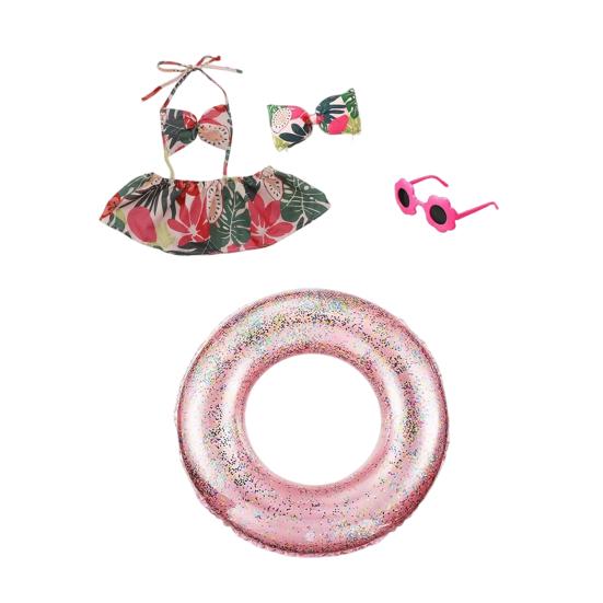 Bikini Porch Goose Outfits, Porch Goose Summer Outfits, Swimsuit with Hat Sunglasses & Swim Ring, Fit 23'' Lawn Goose Statue for Summer Outdoor Garden