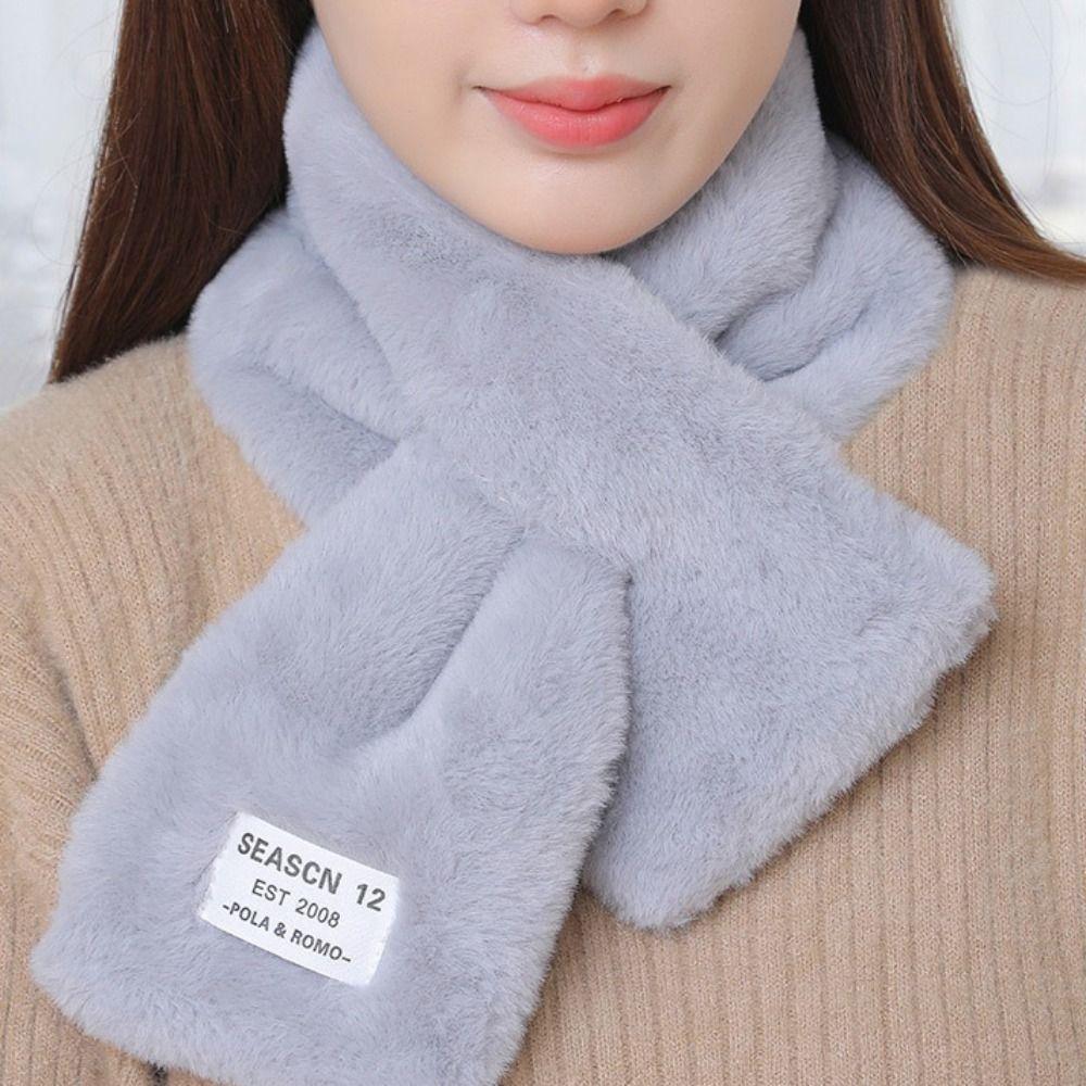 Solid Color Neck Scarf Plush Neckerchief Wrap Winter Warm Faux Rabbit Fur Scarf  Autumn Winter