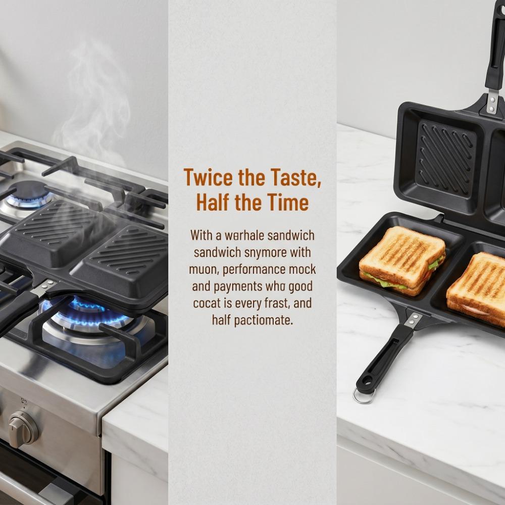 Double Sided Panini Maker Pan Non Stick Coating Stovetop Toasted Sandwich Maker Baking Cooking чёрный