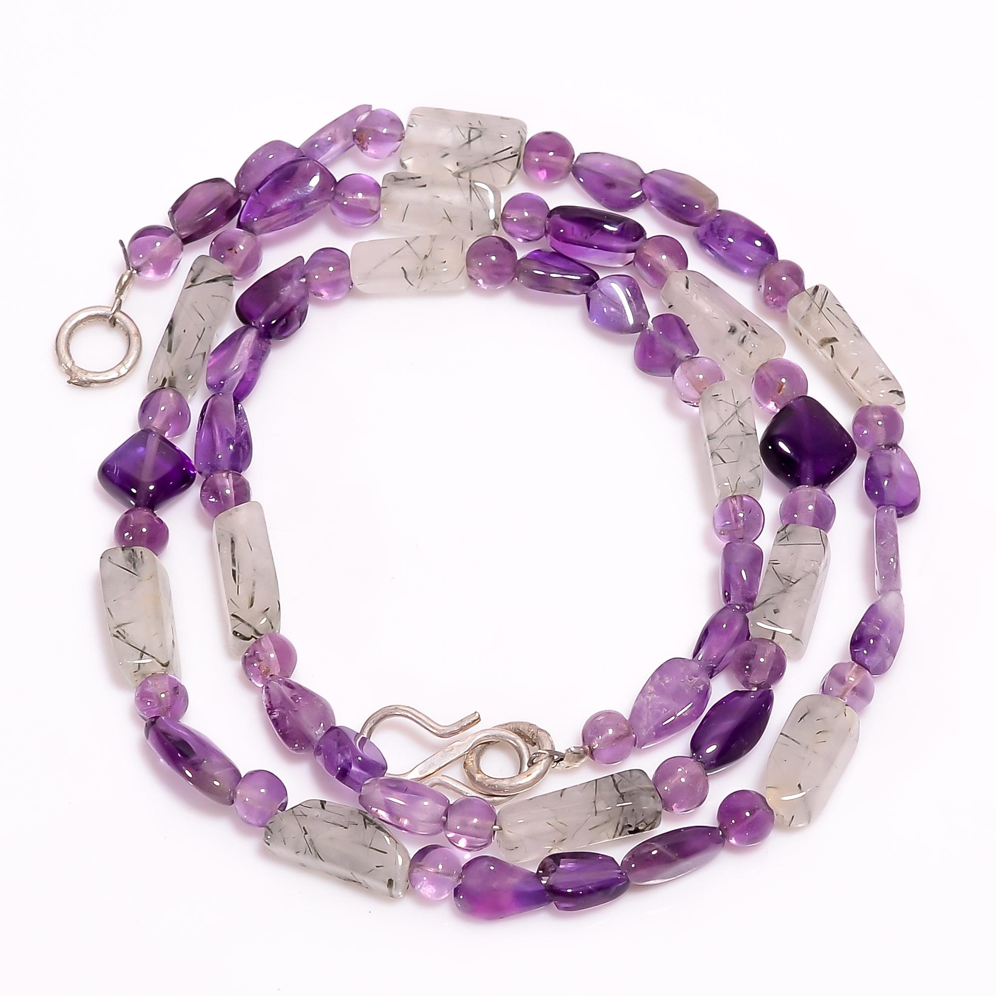 

AAA Natural Amethyst Rutile Quartz Mix Shape Smooth Beads Necklace 4-12 mm 17.5 UB-8512