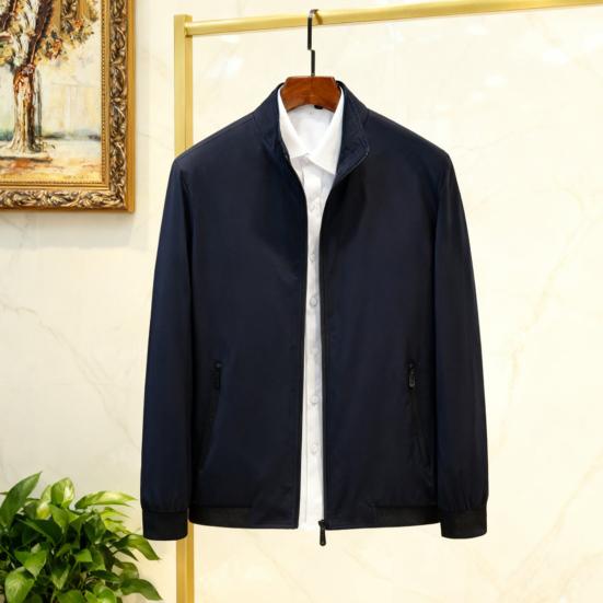 Men Jacket Stand Collar Long Sleeve Zipper Closure Windproof Jacket with Pockets Smart Temperament Men Outerwear