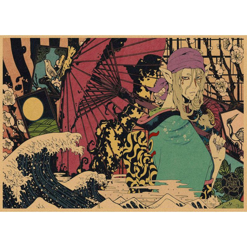 Retro Ukiyo-e Sea Monster Cat Anime Poster