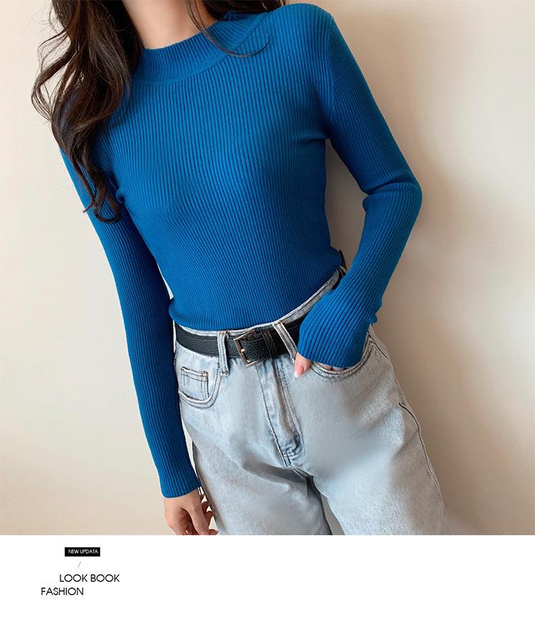 Women's 2022 Solid Color Semi-High Neck Long Sleeve Knitted Sweater