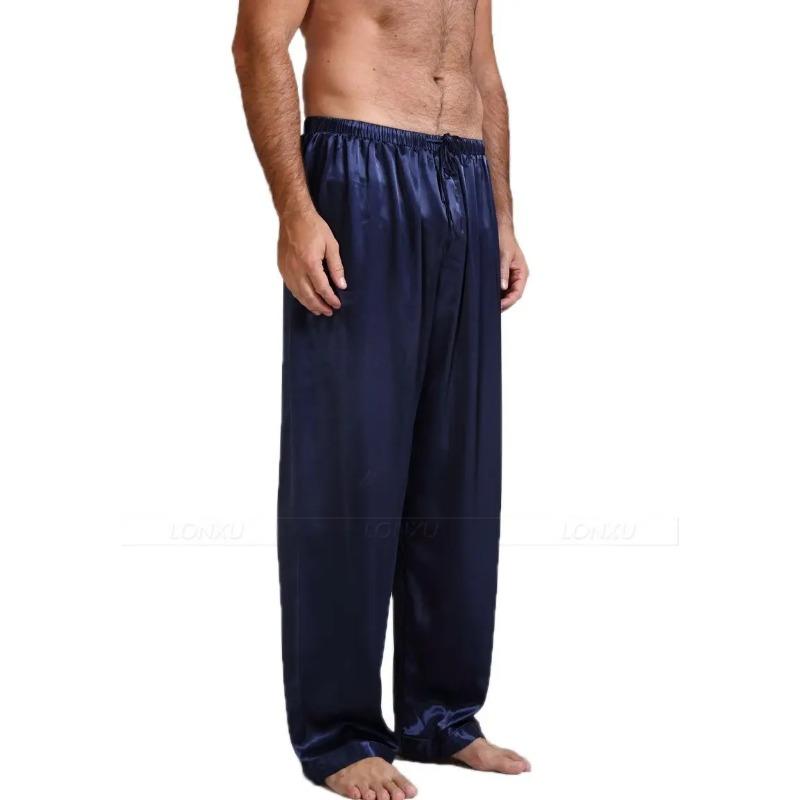 

Summer Mens Loose Satin Pants Bottoms Ice Silk Home Trousers 4 Colors S синий