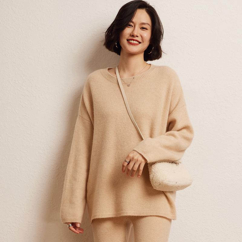 Cashmere Women's Round Neck Sweater - 2026 Autumn/Winter Stylish Loose Knit Base Layer Sweater.