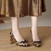 Krazing Pot Suede Microfiber Round Toe Size 41 Chunky High Heels Slip on Leopard Sexy Casual Autumn Pumps