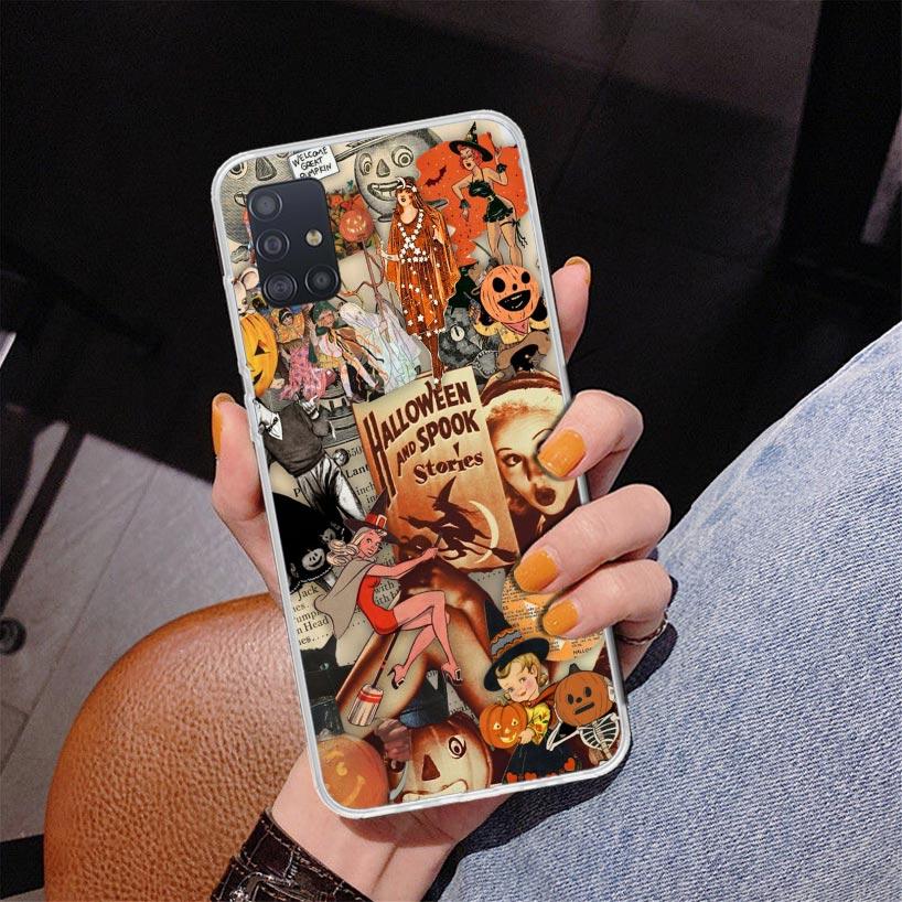 Halloween Fall Art Witch Cat Phone Case For Samsung Galaxy A52 A32 A22 A12 A51 A31 A50S A30S A20S A10S Note 20 Ultra 10 Plus S10