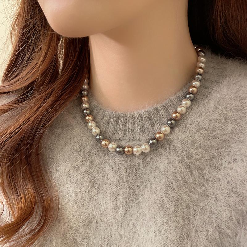 French Elegant Romantic Mixed Pearl Beaded Necklace Fashion Jewelry Sweet Accessories for Women's Collarbone Chain