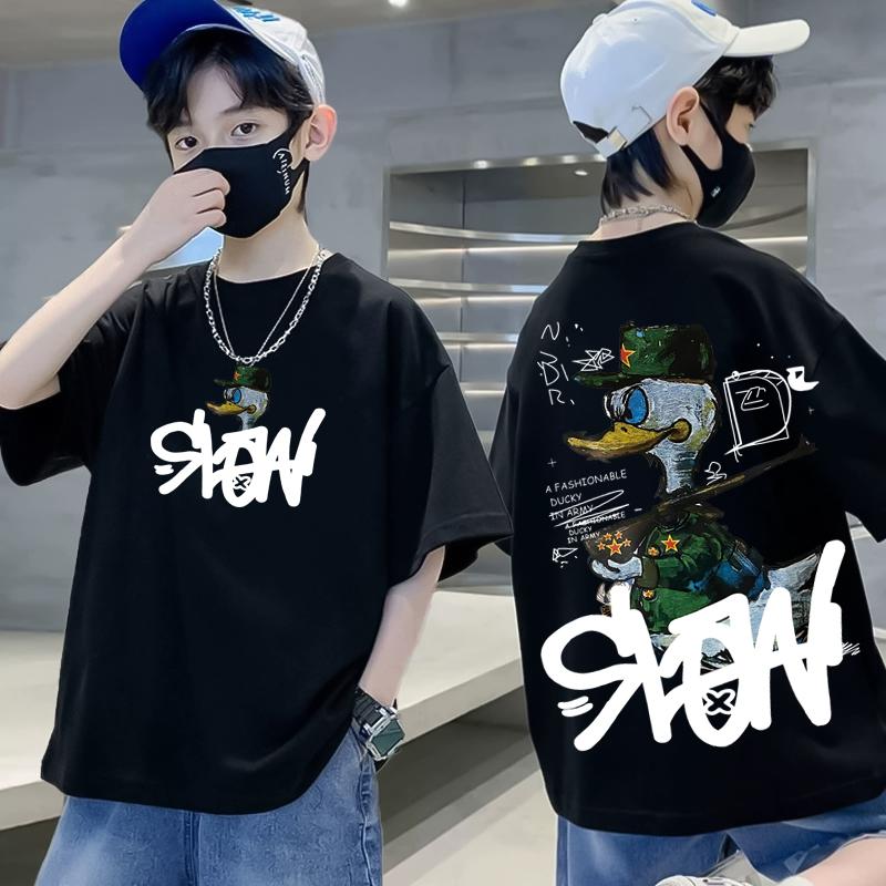 Children's clothing men's clothing American cartoon duck print pattern T-shirt short sleeved T-shirt women's clothing