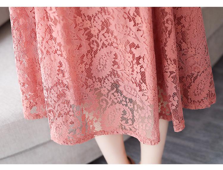 Autumn Lace Slim Fit Solid Color Long-Sleeve Plus Size Dress for Women