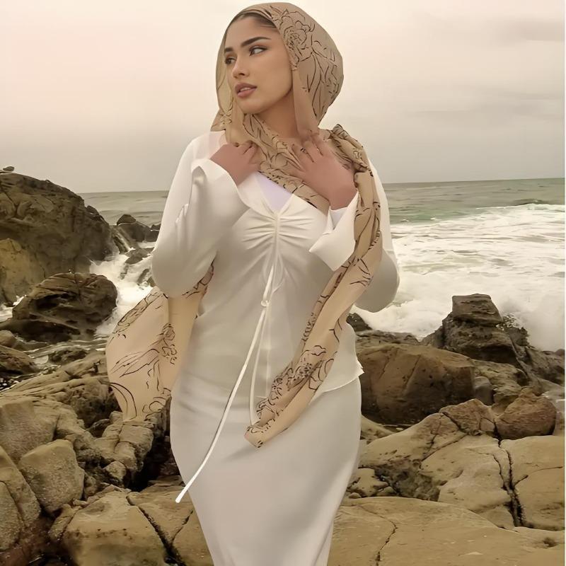 Hot-selling lines in the Middle East, floral printing chiffon long towel, elegant women's simple and versatile light and breathable headscarf