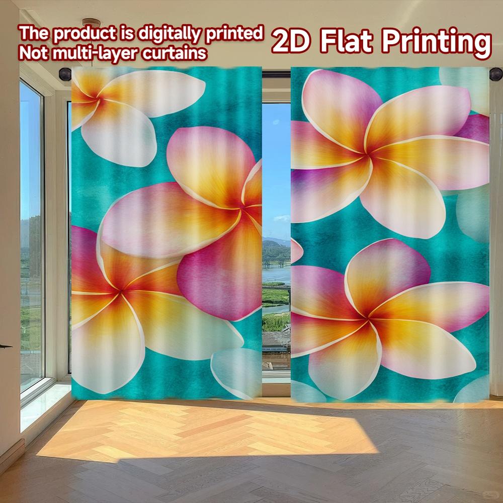 

Flat Printing Curtains Without Rod Floral Pattern Blue Background Ramadan Holiday Versatile Fabric Set Of 2 Made Polyester W100*H70(CM)-Rod Pocket&2PCS
