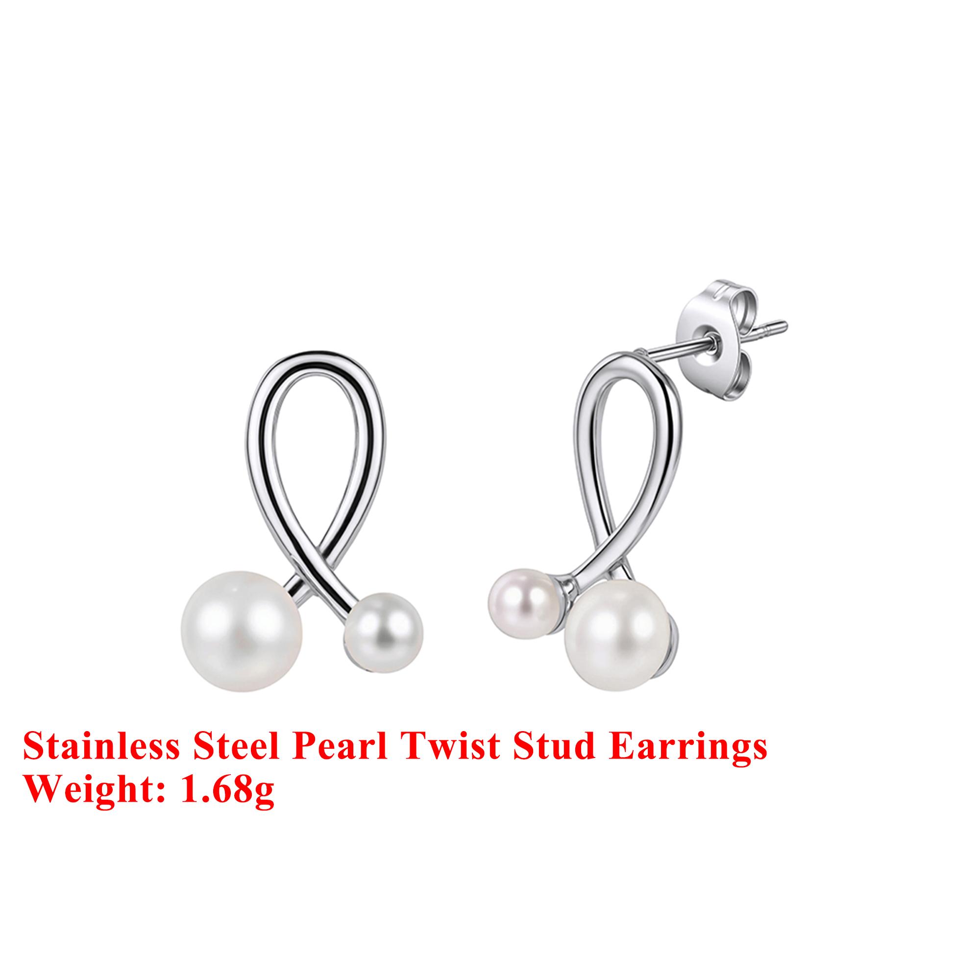 

Effie Queen Stainless Steel 18k Gold Pearl Twist Style Stud Earrings Simple Jewelry for Women, Men Wedding Party Banquet STPE02 серебряный