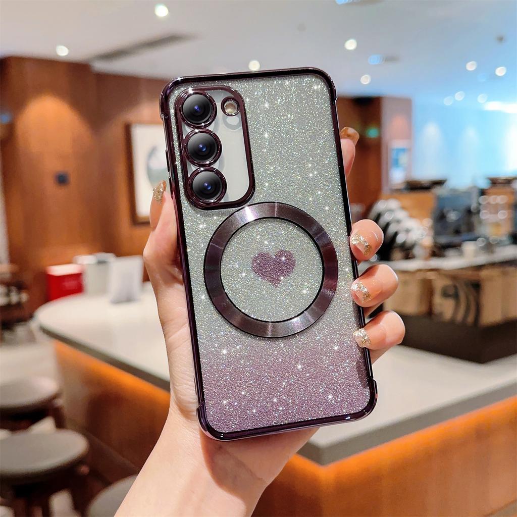 For Samsung Galaxy S23+ Case Compatible with MagSafe TPU Gradient Glitter Love Heart Phone Cover