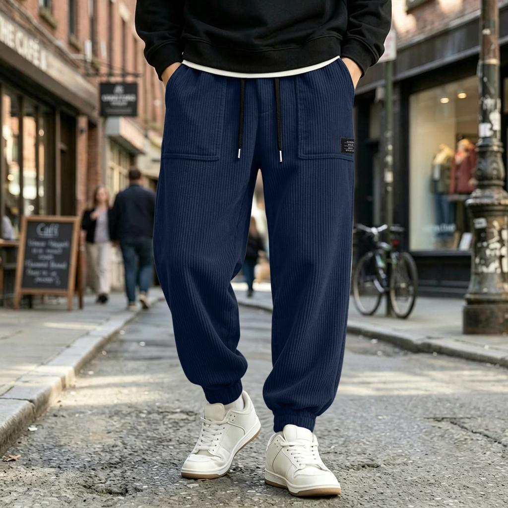 Men's Casual Loose Fit Corduroy Jogger Pants with Elastic Waist