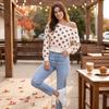 Damen Polka Dot Schulterfreies Sweatshirt Langarm Lockerer Schnitt Lässiges Oberteil