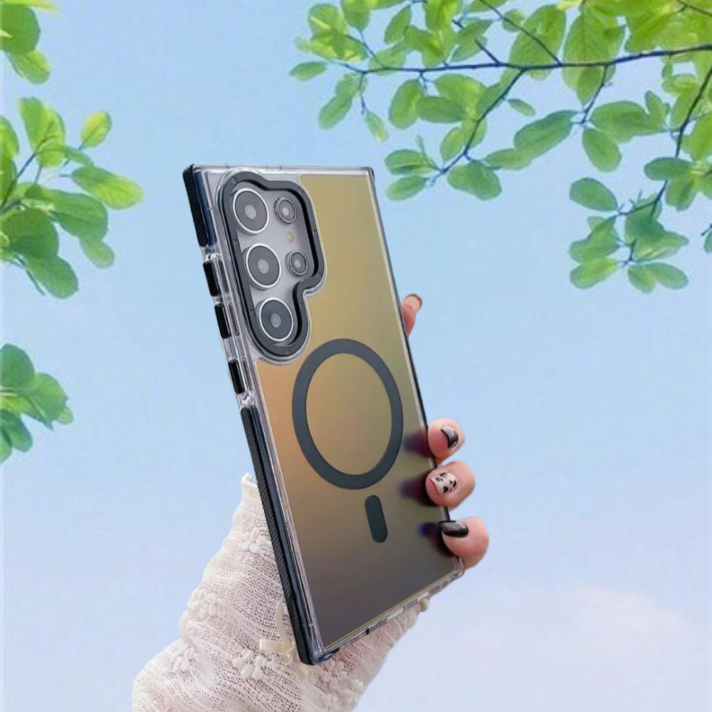 Metal Lens Phone Case For Samsung Galaxy S25 Edge S24 S23 S22 S21 Ultra Plus S24FE MagSafe Wireless Charge Discolour Clear Cover