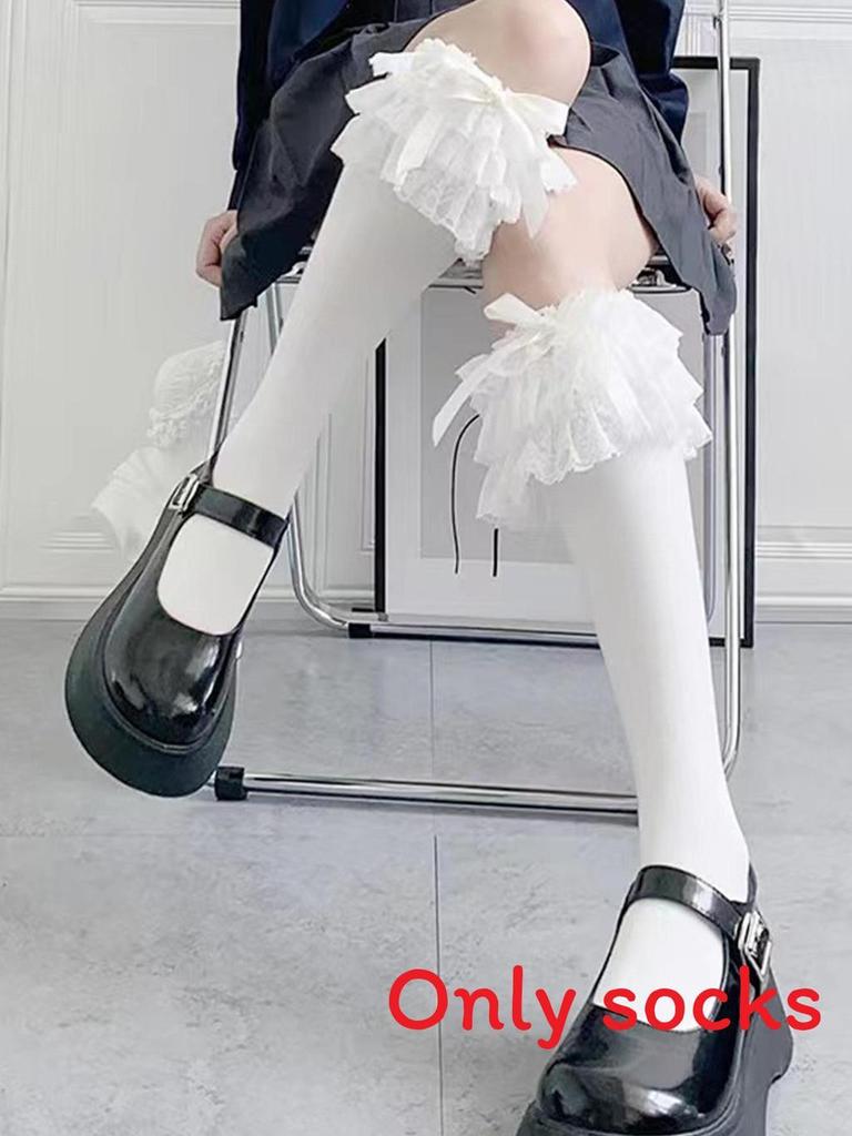 Lolita Lace Bow Kneehigh Socks With Cotton Material For Summer And Spring Fashion