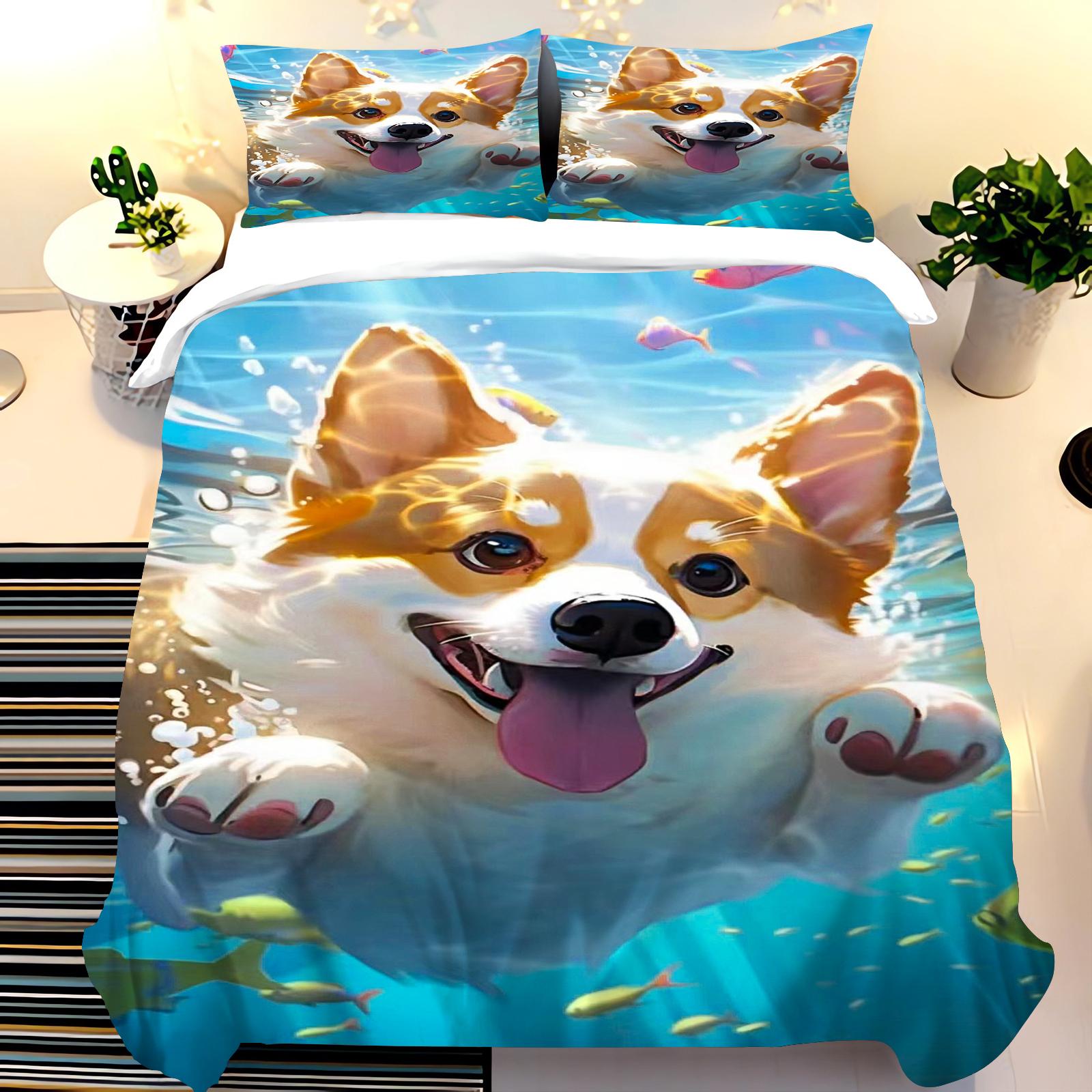 

Милый Постельный Комплект с Собаками для Детской Спальни Полиэстер Разные Размеры Декор Ультрамягкий Удобный Мультяшный Детский Комплект 135x200cm