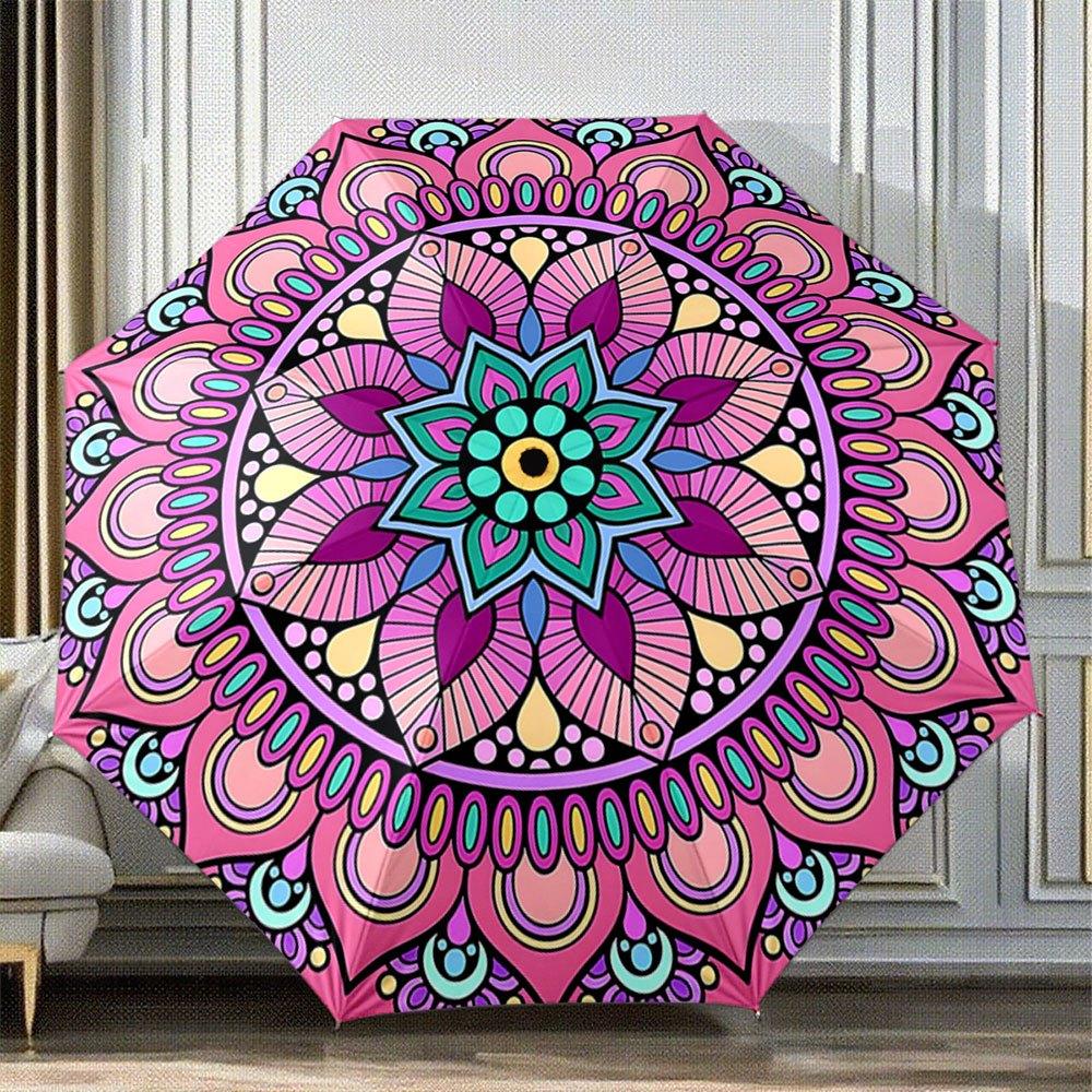 

Automatic Open/Close Folding Umbrella with Color-Changing Mandala Design - 8-Rib Compact & Portable Collapsible Umbrella, Auto (as the picture,Iron&8K)