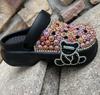 Fashion Summer Bear Decoration Thick Bottom Handmade Inlaid Pearl Sandals  New Pink and Blue Sweet Girl Beach Hollow  Out Slippers 40-41
