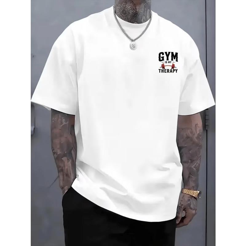 Men's Casual Print T-Shirt - Soft and Breathable , Eye-Catching Training Graphic, Crew Neck Short Sleeve Summer Workout Top, for Sports and Daily Wear