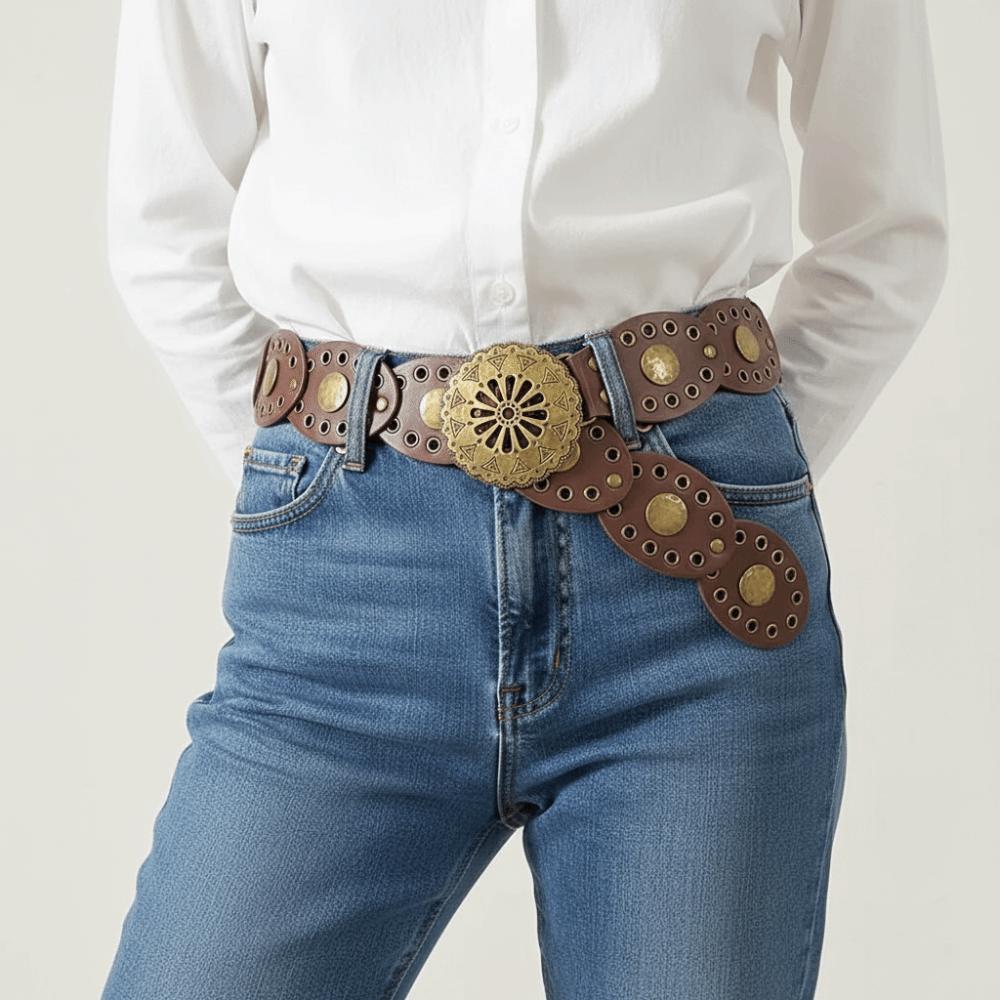 Round Western Style Cowboy Belts Y2K Ethnic Style Waistband Hollow Out Belts  Jeans Decorative