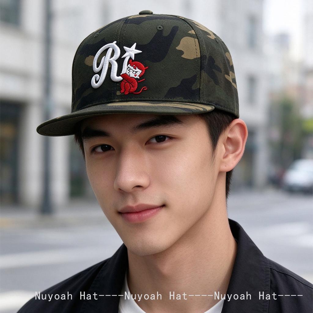 New Men Women Korean Niche Embroidered R Letter Devil Baseball Hats Sunshade Flat Eave Versatile Hardtop Peaked Caps Ins Fashion