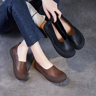 Handmade Retro Leather Light Mouth Single Shoes Spring and Summer New First Layer Cowhide Comfortable Soft Sole Soft Surface Women's Shoes