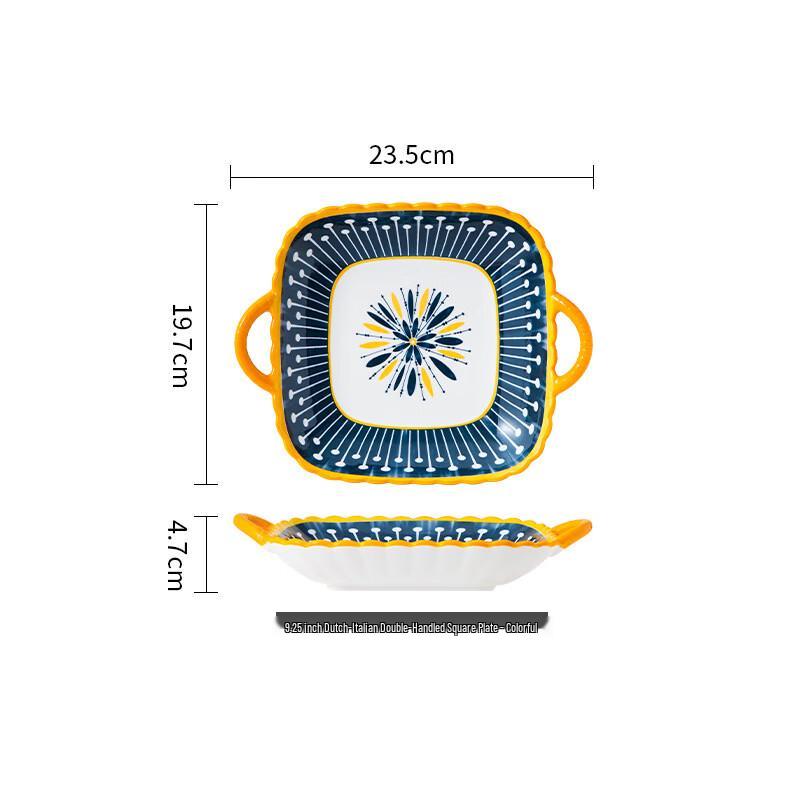 Nordic Style Ceramic Double-Handled Square Plate 9.25 inches