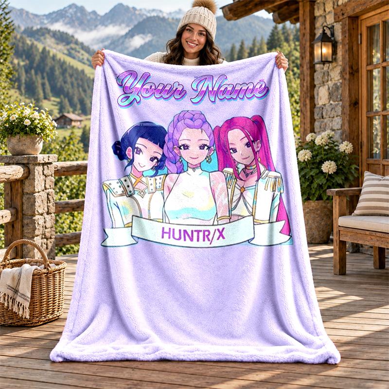 Kpop Demon Hunters Custom Name Flannel Blanket Personalized Soft Warm Plush Throw Blanket Customized Gift for Family Friends