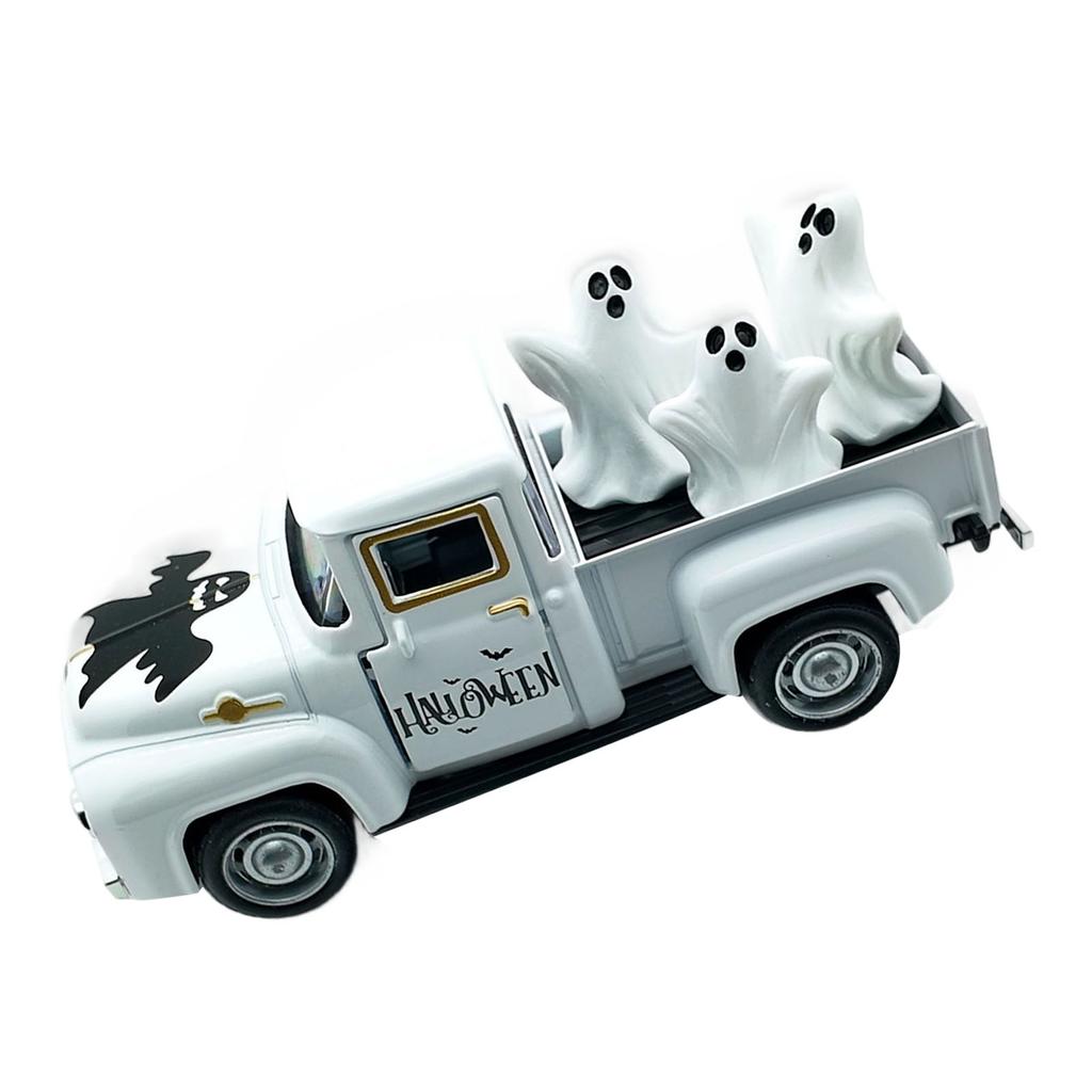 Vintage Halloween Alloy Truck Model with Ghostly Figurines Vehicle Collectible Ornament Farmhouses Home Office Decors